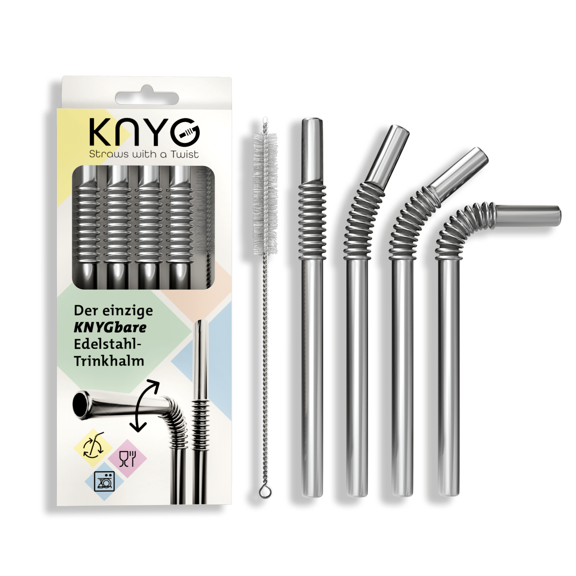Set of 4 KNYG Stainless Steel Straws – 16cm – KNYG