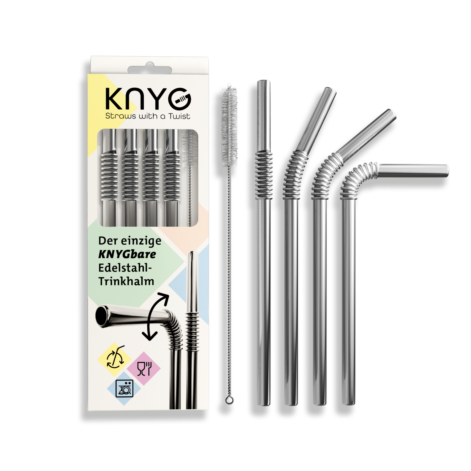 4er Set KNYGbarer Strohhalm aus Edelstahl - 22cm – KNYG