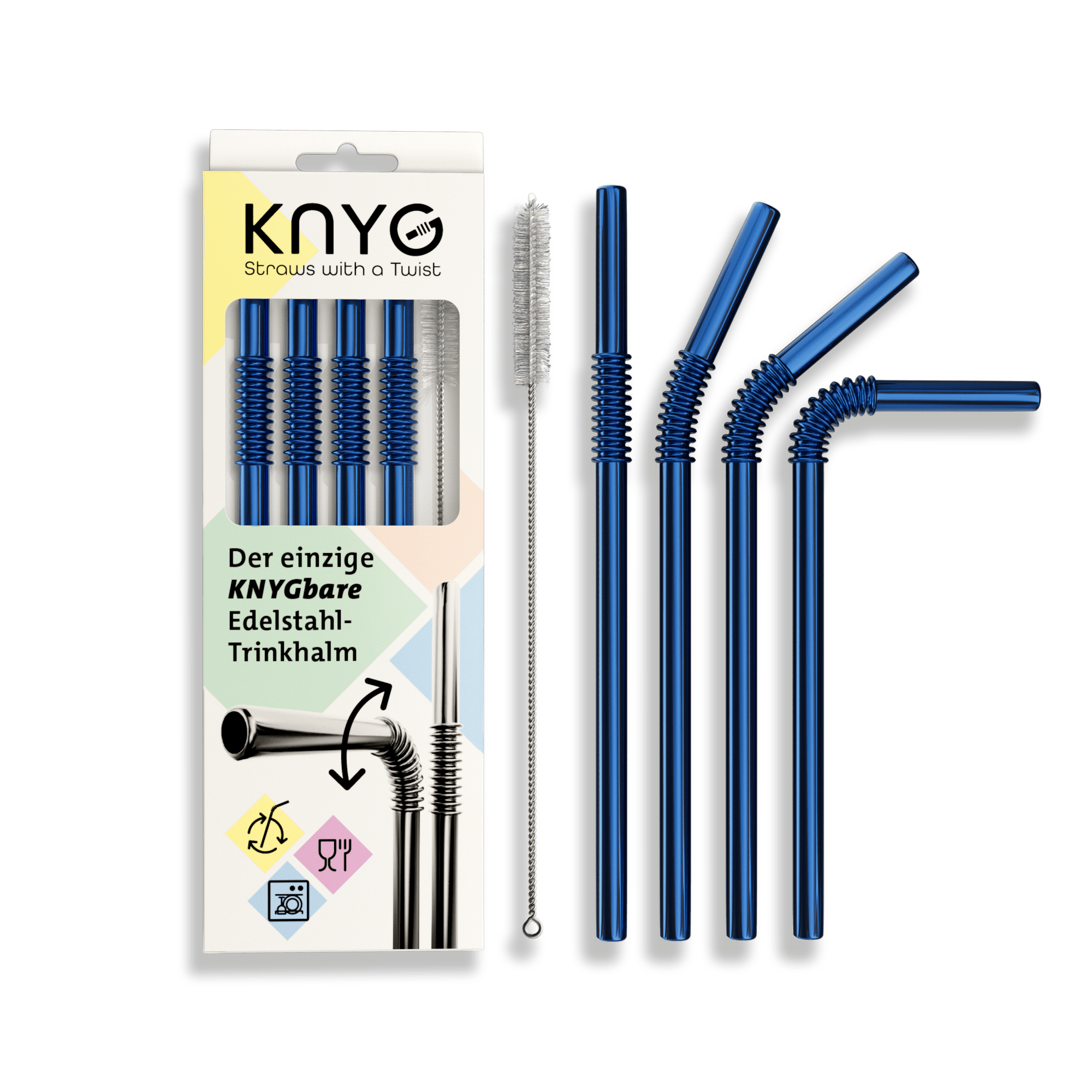 4er Set KNYGbarer Strohhalm aus Edelstahl - 22cm - KNYG - Straws with a Twist