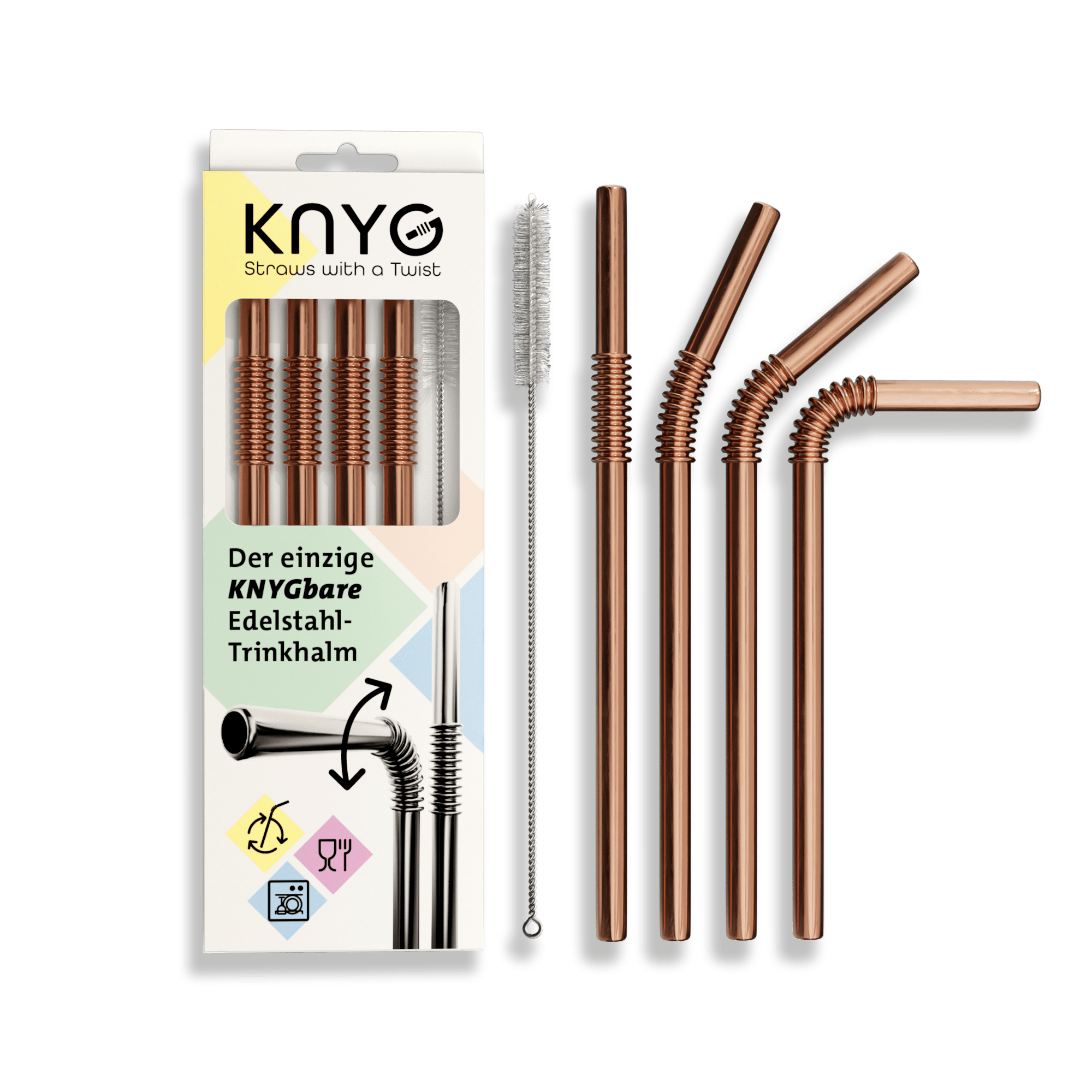 4er Set KNYGbarer Strohhalm aus Edelstahl - 22cm - KNYG - Straws with a Twist