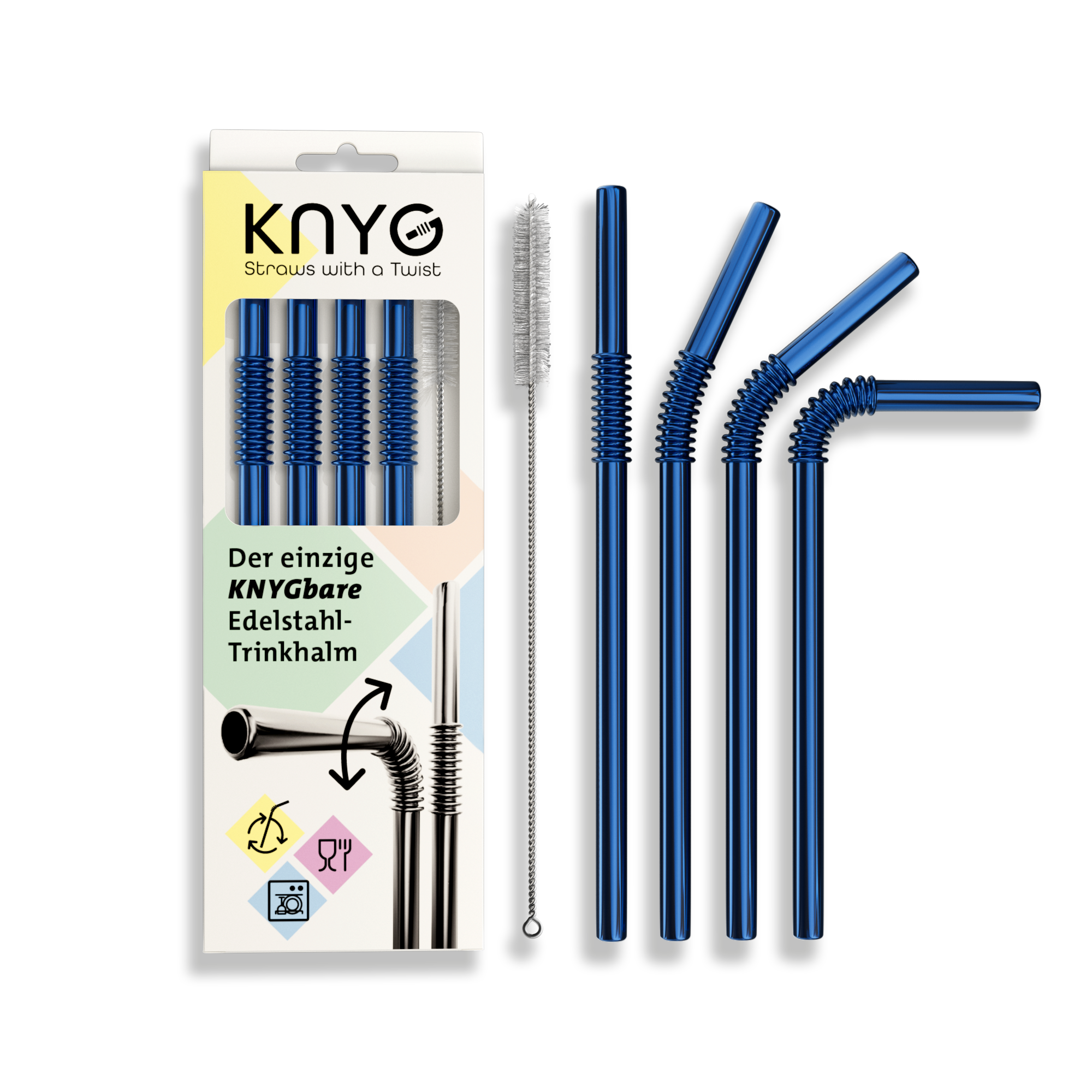 4er Set KNYGbarer Strohhalm aus Edelstahl - 22cm