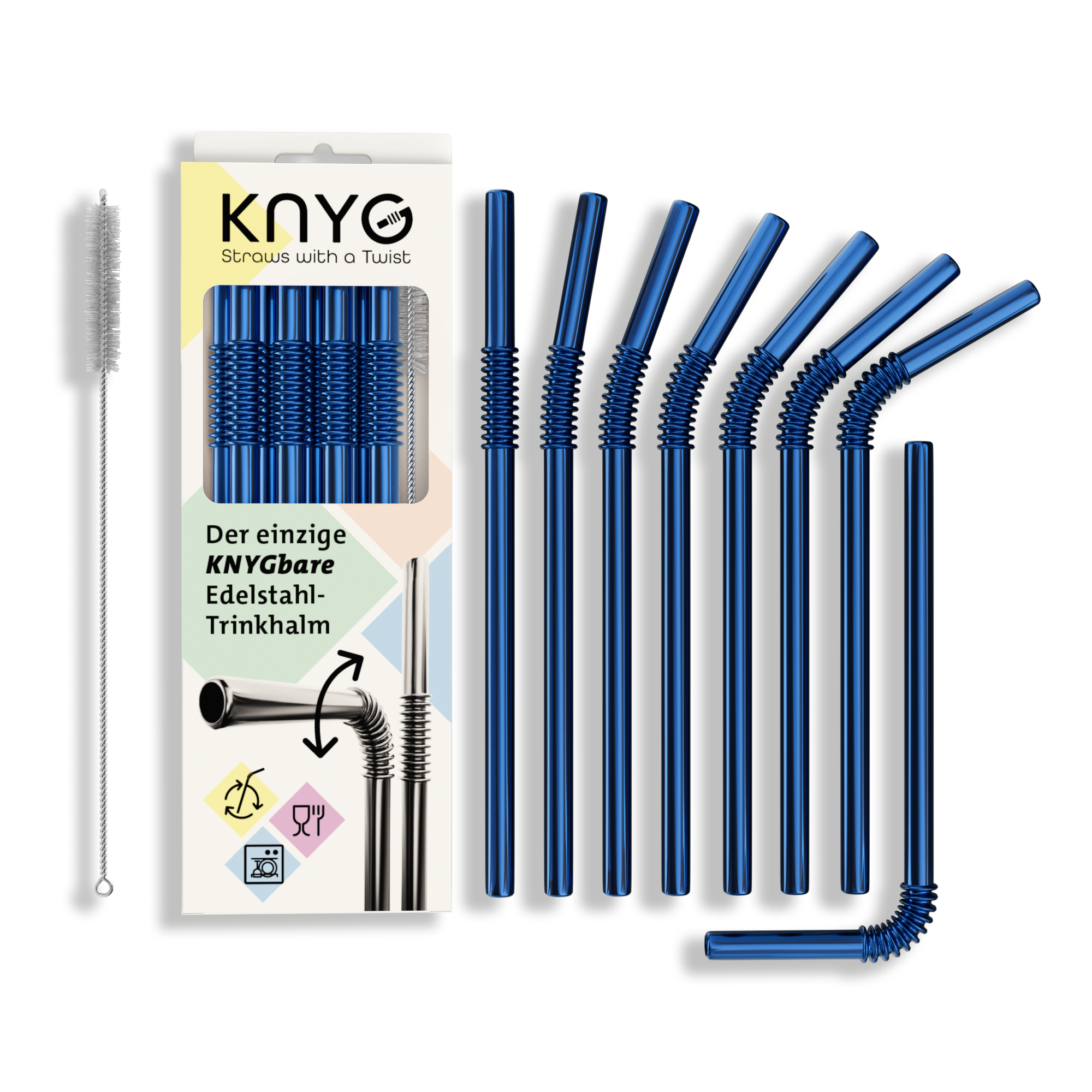 8er Set KNYGbarer Strohhalm aus Edelstahl - 22cm