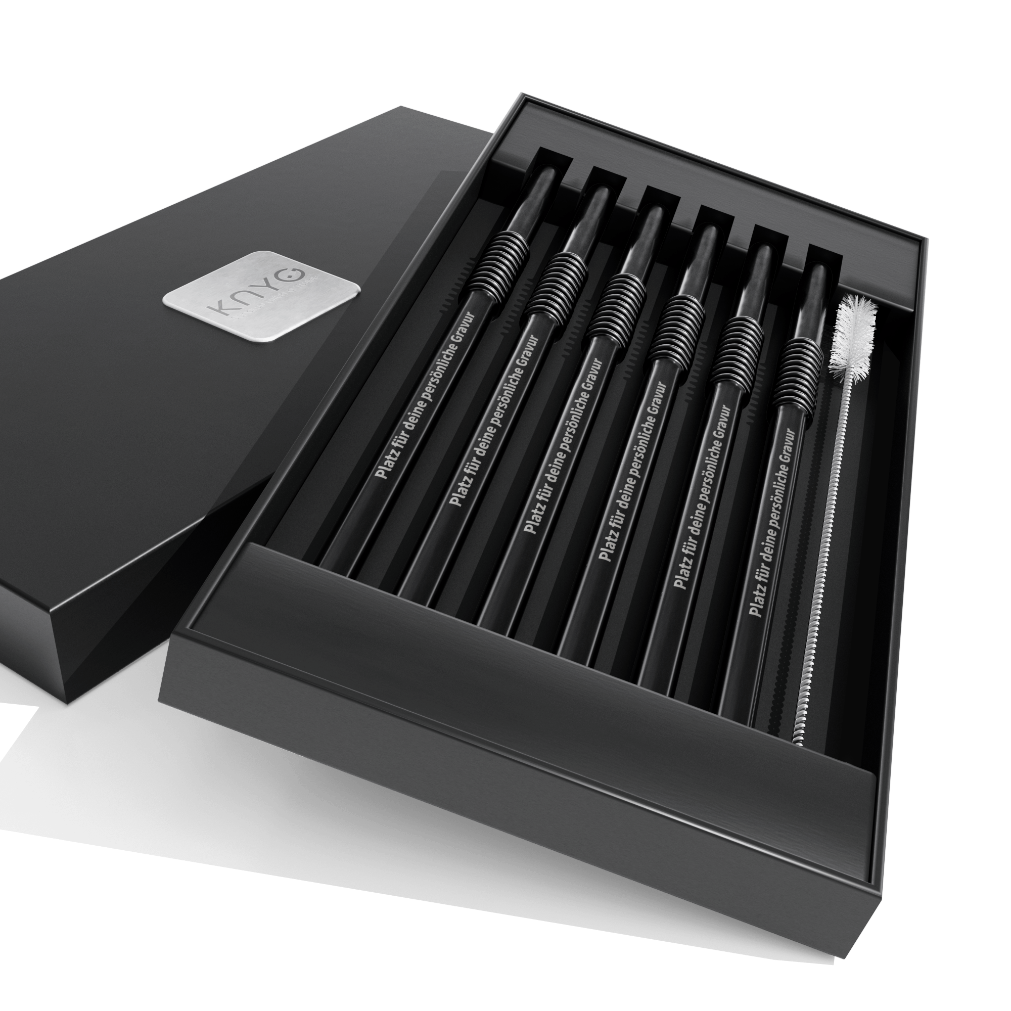 Geschenkset KNYGbare Trinkhalme in BLACK mit persönlicher Gravur - KNYG - Straws with a Twist