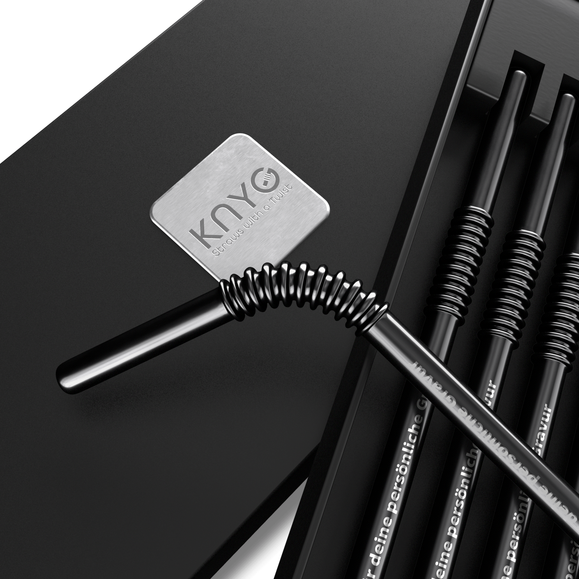 Geschenkset KNYGbare Trinkhalme in BLACK mit persönlicher Gravur - KNYG - Straws with a Twist