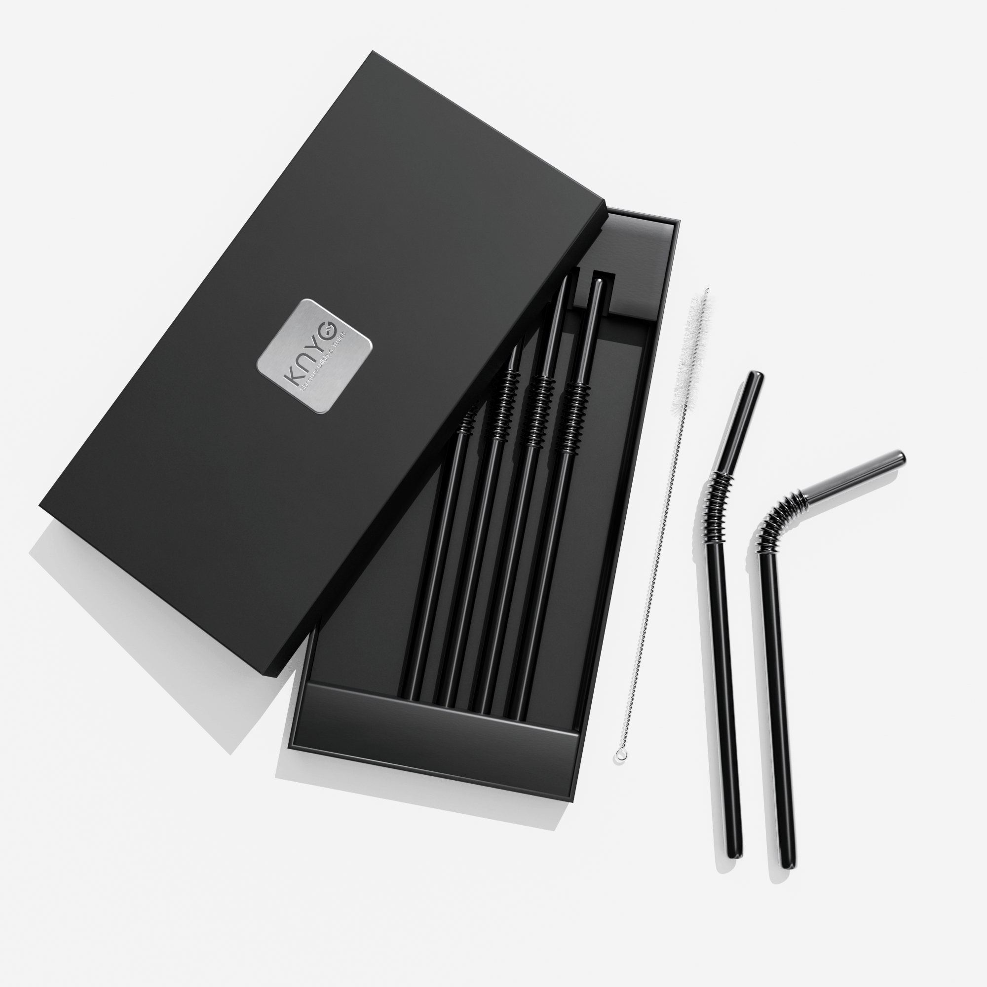 Geschenkset KNYGbare Trinkhalme in BLACK mit persönlicher Gravur - KNYG - Straws with a Twist